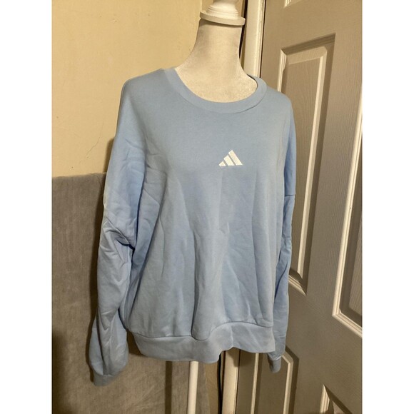 Adidas Sweatshirt Womens Medium Light Blue Crewneck Pullover 3-Stripes Logo - Picture 1 of 5